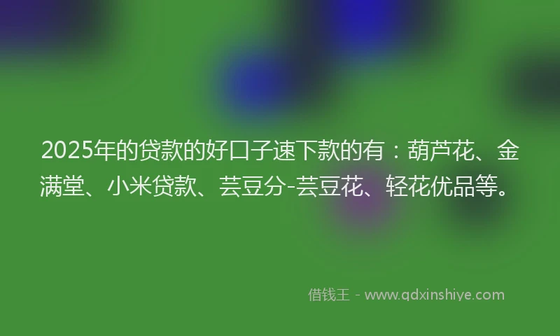 2025年的贷款的好口子速下款的有：葫芦花、金满堂、小米贷款、芸豆分-芸豆花、轻花优品等。