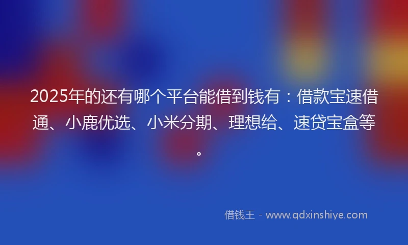 2025年的还有哪个平台能借到钱有：借款宝速借通、小鹿优选、小米分期、理想给、速贷宝盒等。