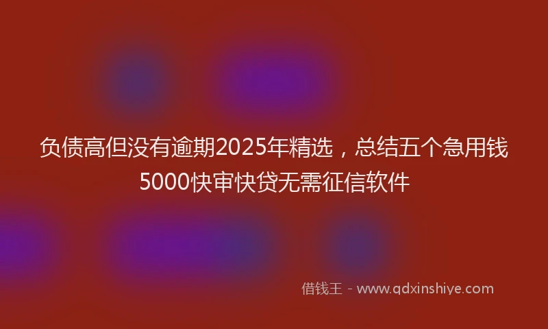 负债高但没有逾期2025年精选，总结五个急用钱5000快审快贷无需征信软件