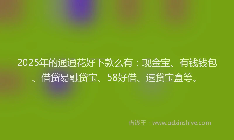 2025年的通通花好下款么有：现金宝、有钱钱包、借贷易融贷宝、58好借、速贷宝盒等。