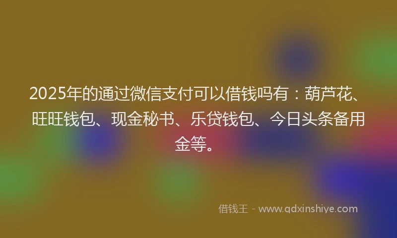 2025年的通过微信支付可以借钱吗有：葫芦花、旺旺钱包、现金秘书、乐贷钱包、今日头条备用金等。