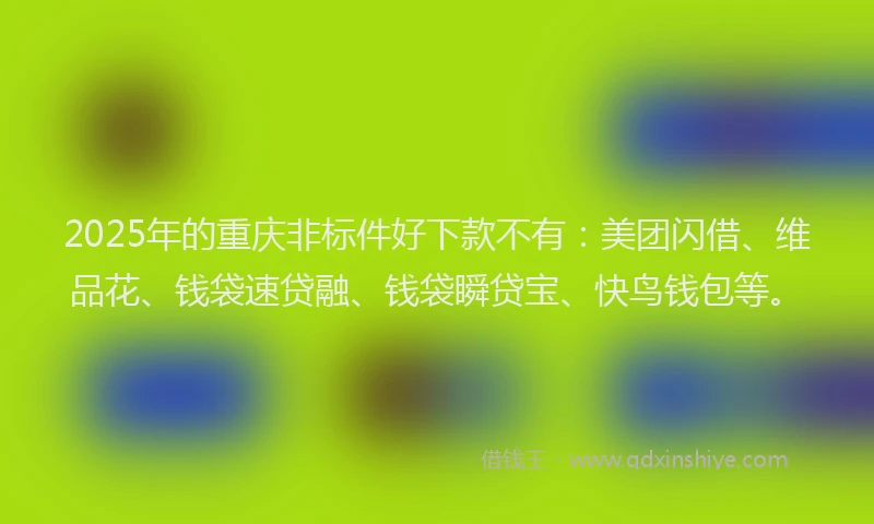 2025年的重庆非标件好下款不有：美团闪借、维品花、钱袋速贷融、钱袋瞬贷宝、快鸟钱包等。