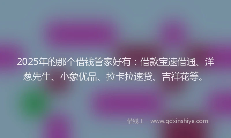 2025年的那个借钱管家好有：借款宝速借通、洋葱先生、小象优品、拉卡拉速贷、吉祥花等。
