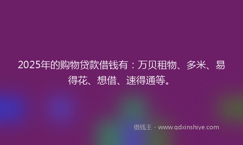 2025年的购物贷款借钱有：万贝租物、多米、易得花、想借、速得通等。