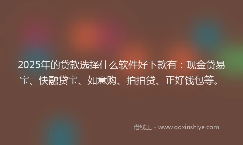 2025年的贷款选择什么软件好下款有：现金贷易宝、快融贷宝、如意购、拍拍贷、正好钱包等。