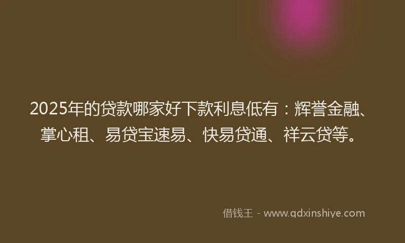 2025年的贷款哪家好下款利息低有：辉誉金融、掌心租、易贷宝速易、快易贷通、祥云贷等。