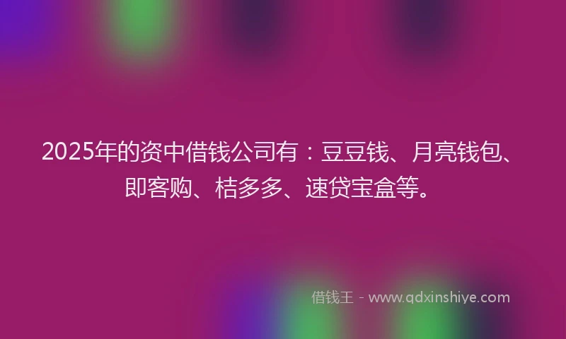 2025年的资中借钱公司有：豆豆钱、月亮钱包、即客购、桔多多、速贷宝盒等。