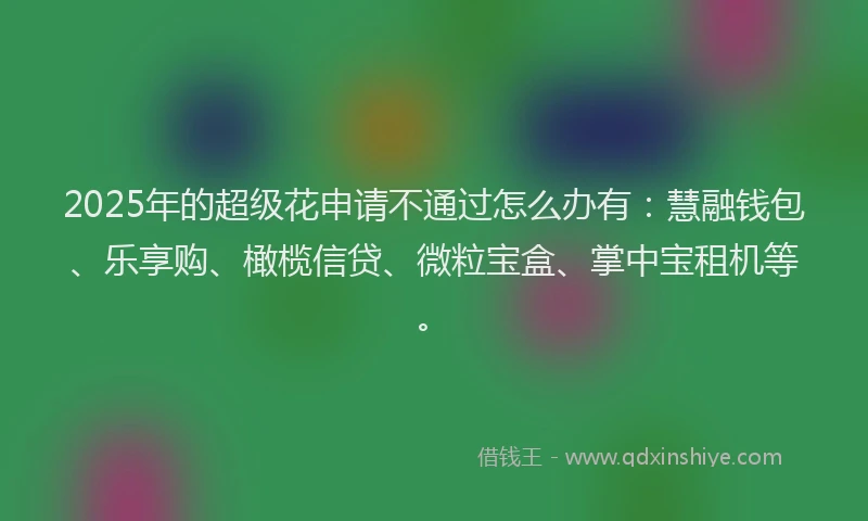 2025年的超级花申请不通过怎么办有：慧融钱包、乐享购、橄榄信贷、微粒宝盒、掌中宝租机等。
