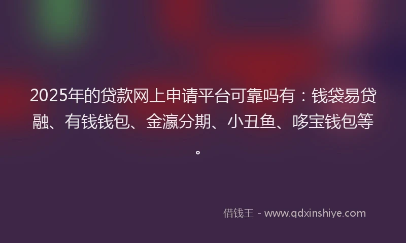 2025年的贷款网上申请平台可靠吗有：钱袋易贷融、有钱钱包、金瀛分期、小丑鱼、哆宝钱包等。