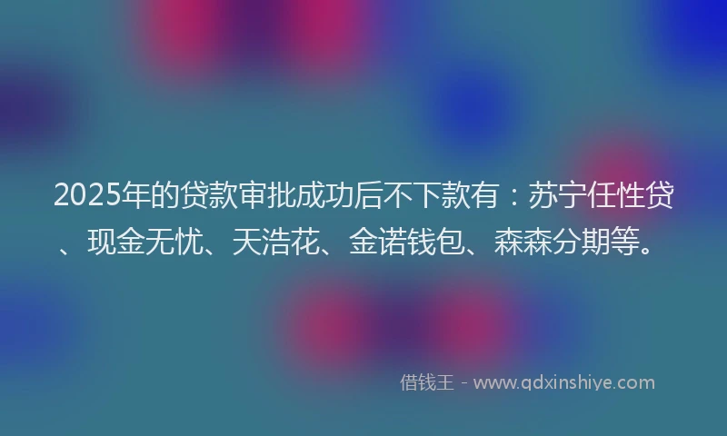 2025年的贷款审批成功后不下款有：苏宁任性贷、现金无忧、天浩花、金诺钱包、森森分期等。
