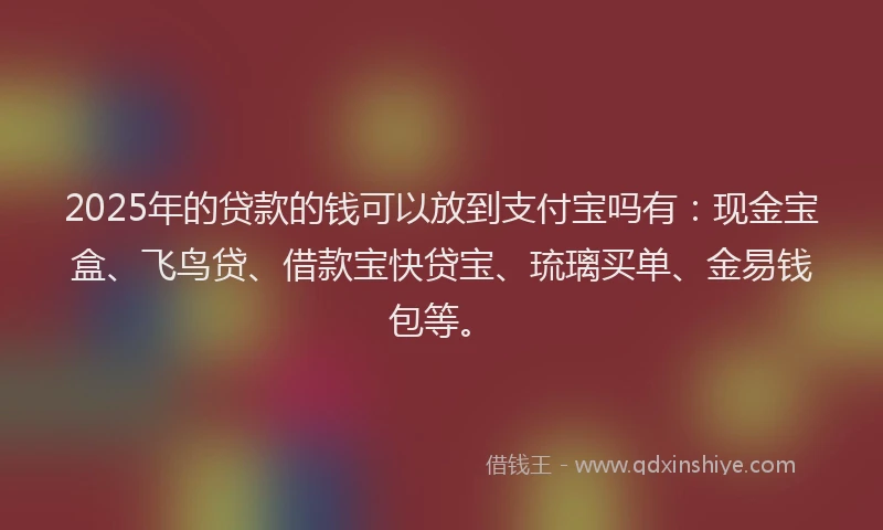 2025年的贷款的钱可以放到支付宝吗有：现金宝盒、飞鸟贷、借款宝快贷宝、琉璃买单、金易钱包等。