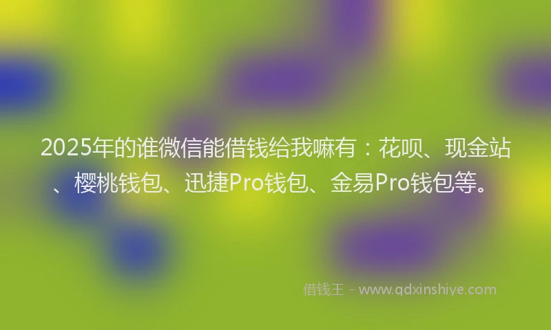 2025年的谁微信能借钱给我嘛有：花呗、现金站、樱桃钱包、迅捷Pro钱包、金易Pro钱包等。