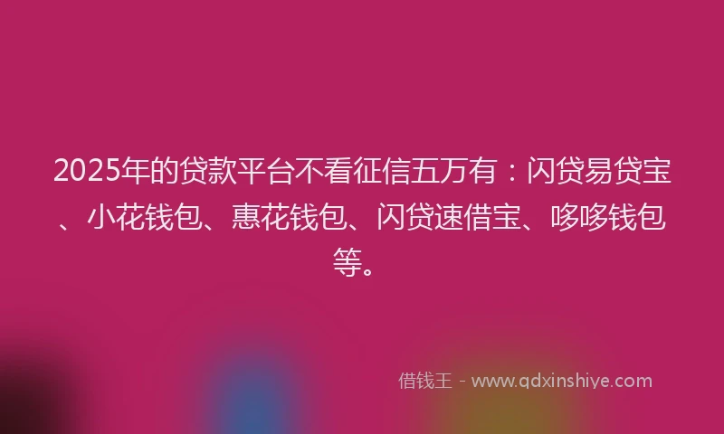 2025年的贷款平台不看征信五万有：闪贷易贷宝、小花钱包、惠花钱包、闪贷速借宝、哆哆钱包等。
