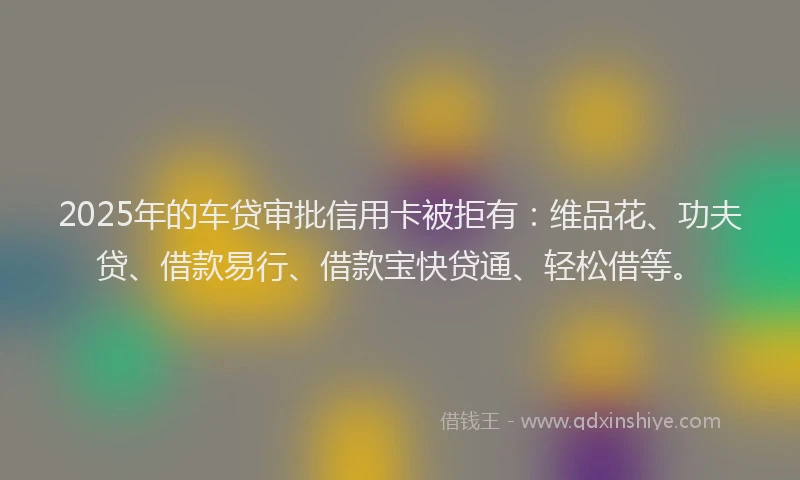 2025年的车贷审批信用卡被拒有：维品花、功夫贷、借款易行、借款宝快贷通、轻松借等。