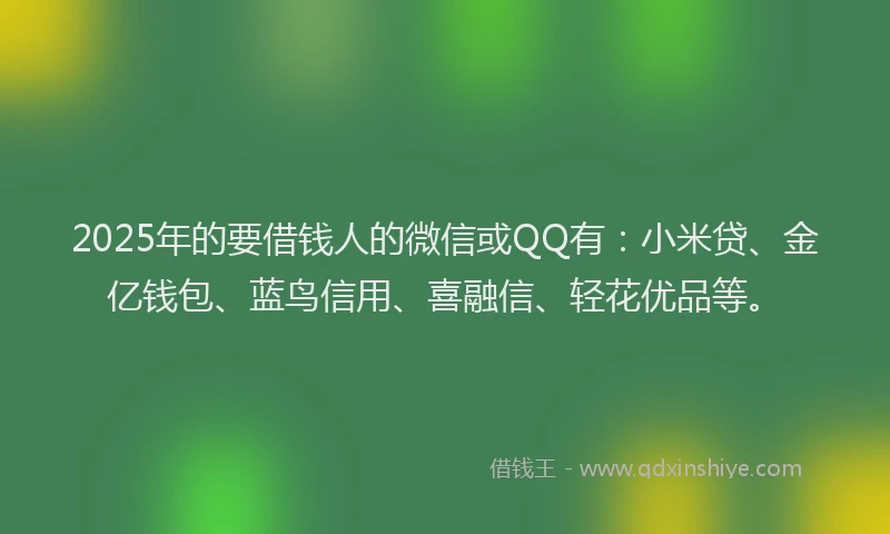 2025年的要借钱人的微信或QQ有：小米贷、金亿钱包、蓝鸟信用、喜融信、轻花优品等。