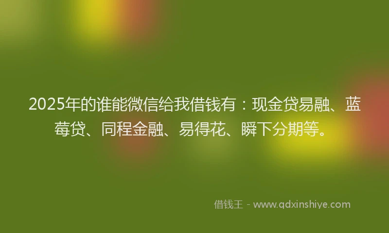 2025年的谁能微信给我借钱有：现金贷易融、蓝莓贷、同程金融、易得花、瞬下分期等。