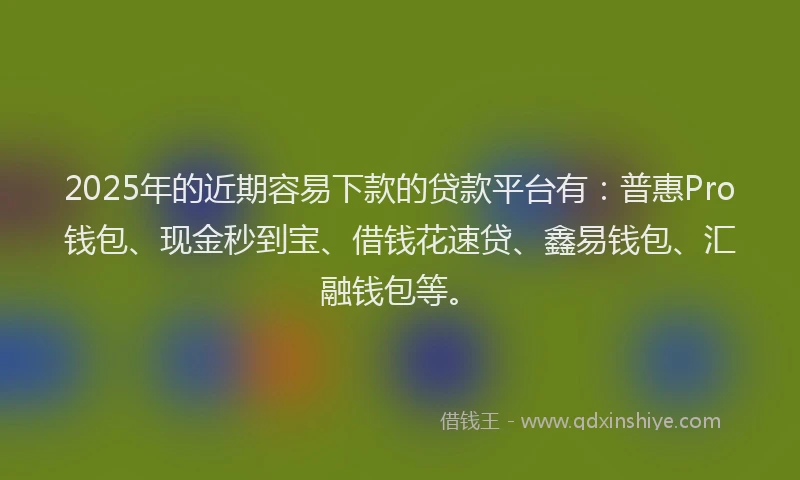 2025年的近期容易下款的贷款平台有：普惠Pro钱包、现金秒到宝、借钱花速贷、鑫易钱包、汇融钱包等。