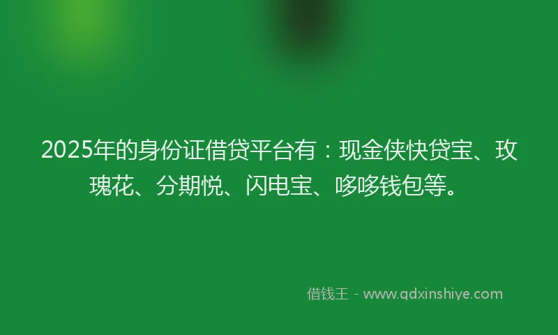 2025年的身份证借贷平台有：现金侠快贷宝、玫瑰花、分期悦、闪电宝、哆哆钱包等。