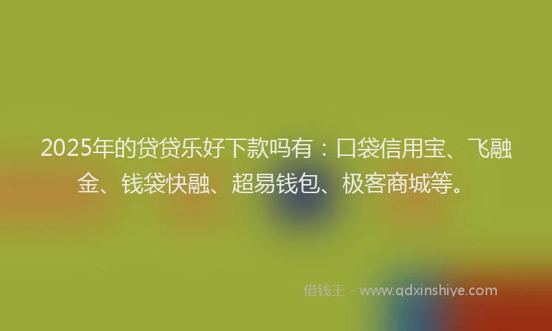 2025年的贷贷乐好下款吗有：口袋信用宝、飞融金、钱袋快融、超易钱包、极客商城等。