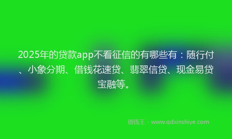 2025年的贷款app不看征信的有哪些有：随行付、小象分期、借钱花速贷、翡翠信贷、现金易贷宝融等。