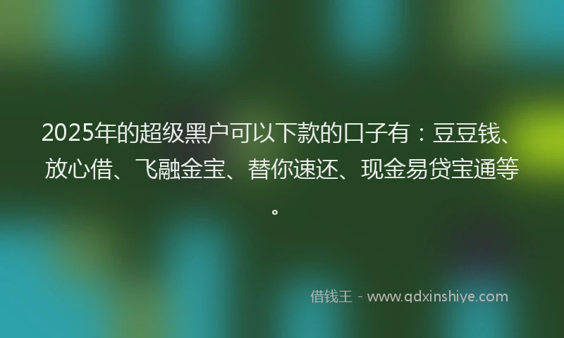 2025年的超级黑户可以下款的口子有：豆豆钱、放心借、飞融金宝、替你速还、现金易贷宝通等。