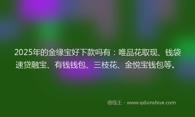 2025年的金缘宝好下款吗有：唯品花取现、钱袋速贷融宝、有钱钱包、三枝花、金悦宝钱包等。