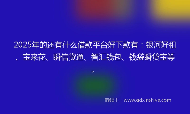 2025年的还有什么借款平台好下款有：银河好租、宝来花、瞬信贷通、智汇钱包、钱袋瞬贷宝等。
