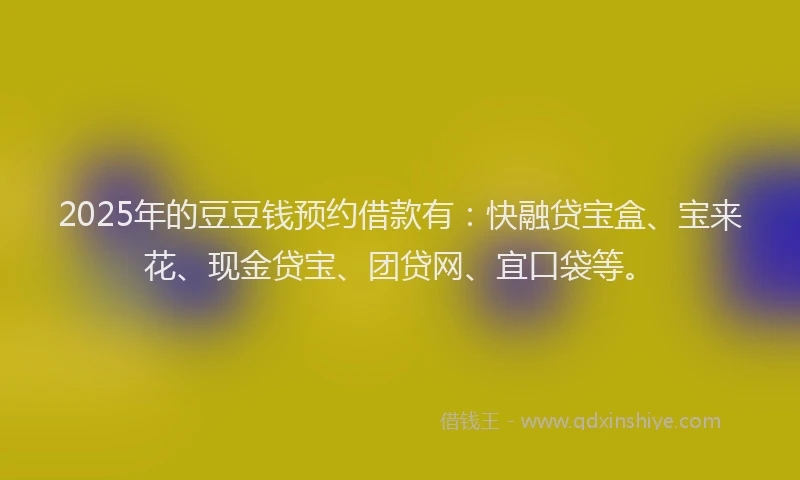 2025年的豆豆钱预约借款有：快融贷宝盒、宝来花、现金贷宝、团贷网、宜口袋等。