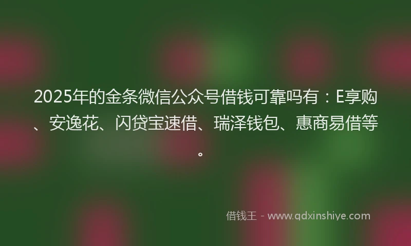 2025年的金条微信公众号借钱可靠吗有：E享购、安逸花、闪贷宝速借、瑞泽钱包、惠商易借等。