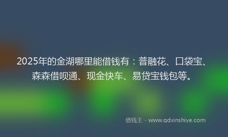 2025年的金湖哪里能借钱有：普融花、口袋宝、森森借呗通、现金快车、易贷宝钱包等。