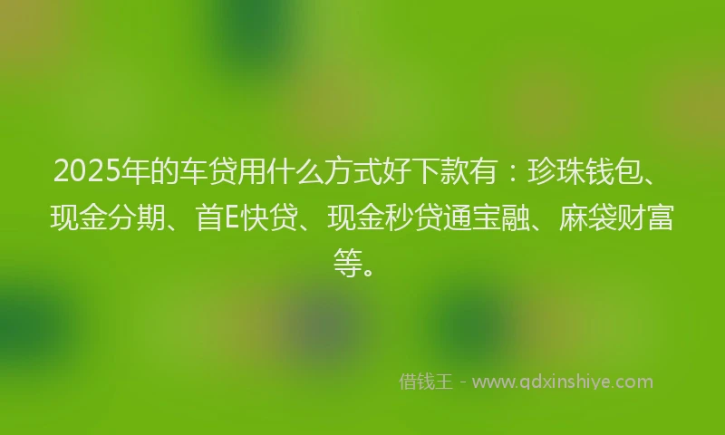2025年的车贷用什么方式好下款有：珍珠钱包、现金分期、首E快贷、现金秒贷通宝融、麻袋财富等。