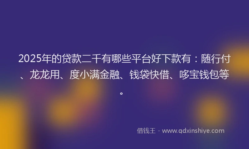 2025年的贷款二千有哪些平台好下款有：随行付、龙龙用、度小满金融、钱袋快借、哆宝钱包等。