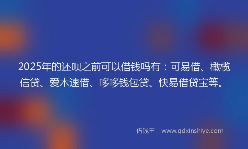 2025年的还呗之前可以借钱吗有：可易借、橄榄信贷、爱木速借、哆哆钱包贷、快易借贷宝等。