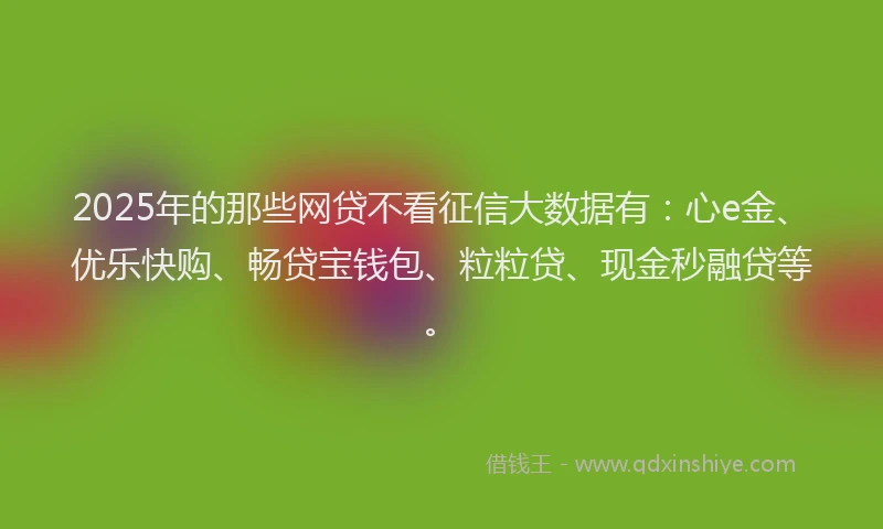 2025年的那些网贷不看征信大数据有：心e金、优乐快购、畅贷宝钱包、粒粒贷、现金秒融贷等。