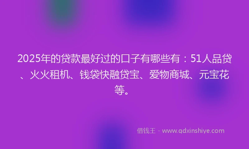 2025年的贷款最好过的口子有哪些有：51人品贷、火火租机、钱袋快融贷宝、爱物商城、元宝花等。
