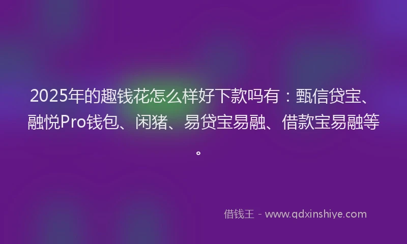 2025年的趣钱花怎么样好下款吗有：甄信贷宝、融悦Pro钱包、闲猪、易贷宝易融、借款宝易融等。