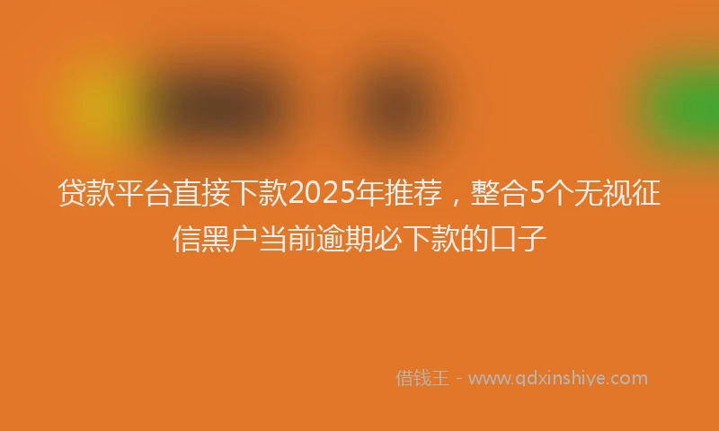 贷款平台直接下款2025年推荐，整合5个无视征信黑户当前逾期必下款的口子