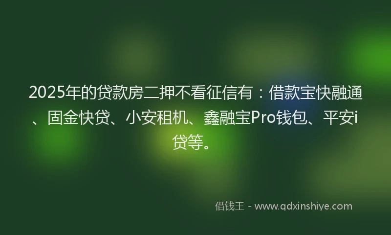 2025年的贷款房二押不看征信有：借款宝快融通、固金快贷、小安租机、鑫融宝Pro钱包、平安i贷等。