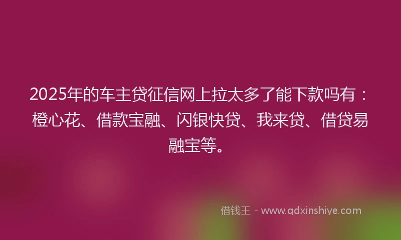 2025年的车主贷征信网上拉太多了能下款吗有：橙心花、借款宝融、闪银快贷、我来贷、借贷易融宝等。