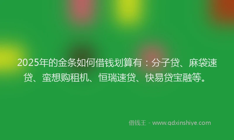 2025年的金条如何借钱划算有：分子贷、麻袋速贷、蛮想购租机、恒瑞速贷、快易贷宝融等。