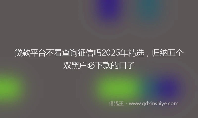 贷款平台不看查询征信吗2025年精选，归纳五个双黑户必下款的口子