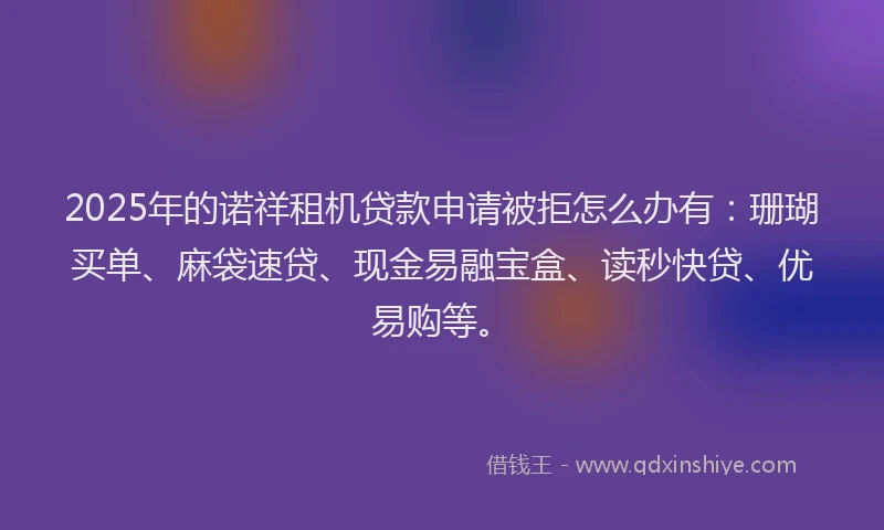 2025年的诺祥租机贷款申请被拒怎么办有：珊瑚买单、麻袋速贷、现金易融宝盒、读秒快贷、优易购等。