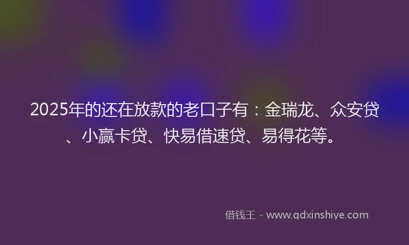 2025年的还在放款的老口子有：金瑞龙、众安贷、小赢卡贷、快易借速贷、易得花等。