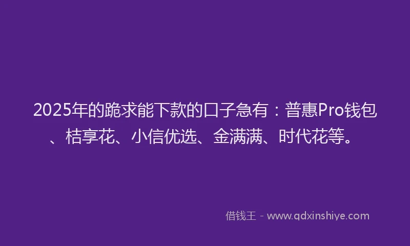 2025年的跪求能下款的口子急有：普惠Pro钱包、桔享花、小信优选、金满满、时代花等。