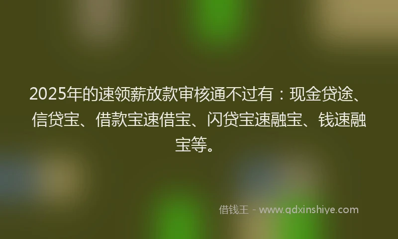 2025年的速领薪放款审核通不过有：现金贷途、信贷宝、借款宝速借宝、闪贷宝速融宝、钱速融宝等。
