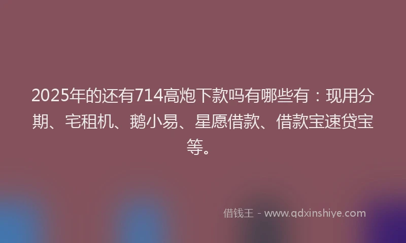 2025年的还有714高炮下款吗有哪些有：现用分期、宅租机、鹅小易、星愿借款、借款宝速贷宝等。