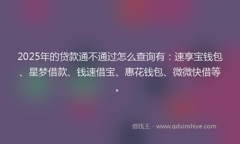 2025年的贷款通不通过怎么查询有：速享宝钱包、星梦借款、钱速借宝、惠花钱包、微微快借等。
