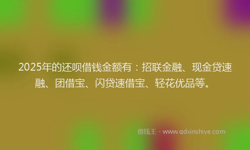 2025年的还呗借钱金额有：招联金融、现金贷速融、团借宝、闪贷速借宝、轻花优品等。