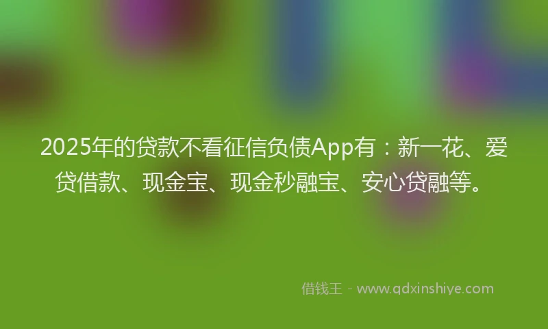 2025年的贷款不看征信负债App有：新一花、爱贷借款、现金宝、现金秒融宝、安心贷融等。