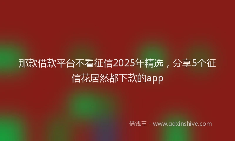 那款借款平台不看征信2025年精选，分享5个征信花居然都下款的app